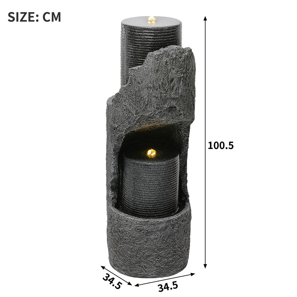 GARTENBRUNNEN, LED-Beleuchtung, Kunststein, Wasserspiel, Grau - Grau, Naturmaterialien (34.5/34.5/100.5cm) - FLIEKS