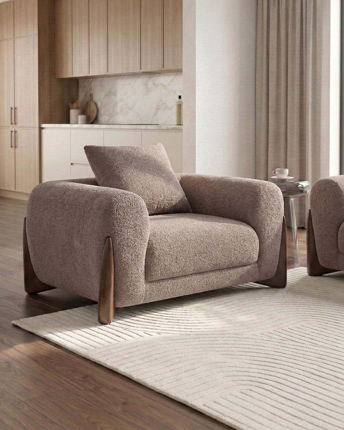 SESSEL Bouclé Braun Vinliden - Braun, Holz/Textil (118/62/87cm) - Beliani