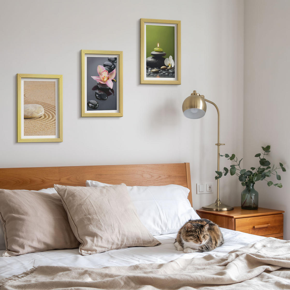 WANDBILDER 3er Set - 20x30 cm Goldrahmen - Entspannende Zen-Steinmotive - Goldfarben, Kunststoff (20/30cm) - ArtPrintCave