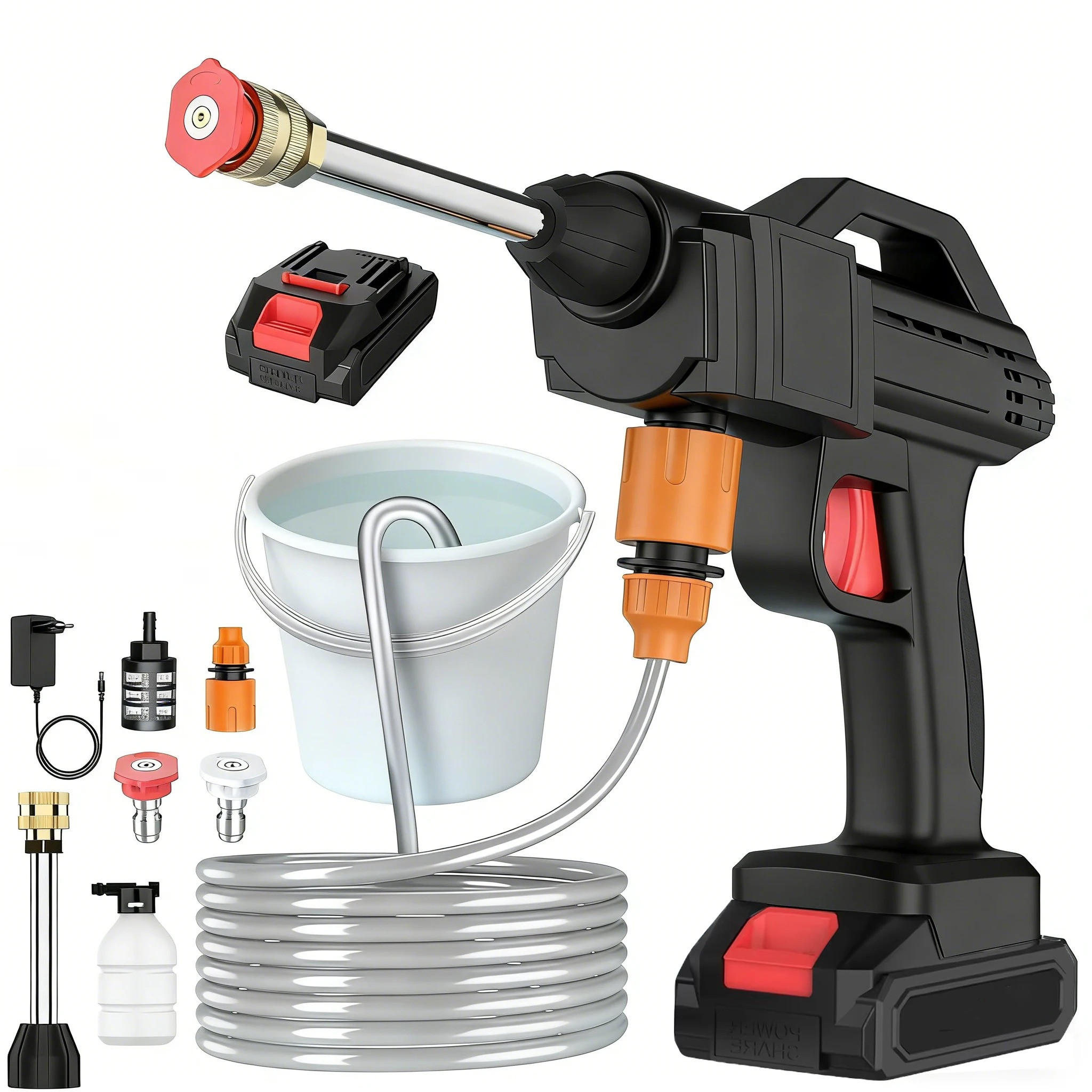 HOCHDRUCKREINIGER 50Bar, Schwarz, für Makita 24V Batterie, mit 1 Batterie - Schwarz, Metall (41.5/23cm) - Coonoor