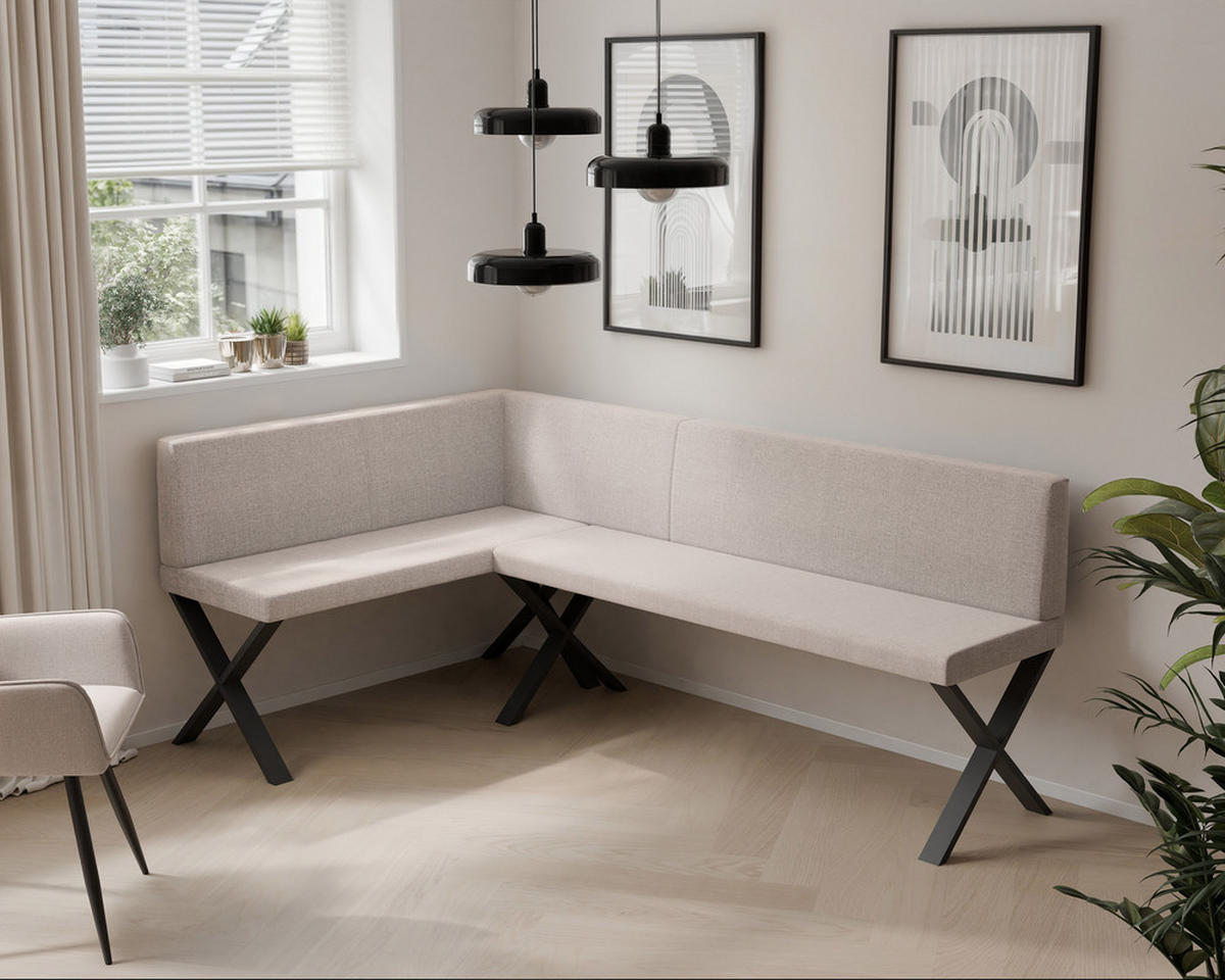 ECKBANK links VERO X Webstoff glatt, 142/196 cm Beige - Beige, Textil/Metall (142/196cm) - Idohome