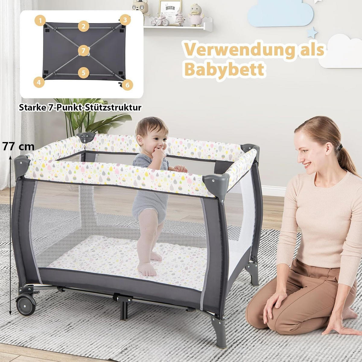BEISTELLBETT Klappbares bunt - Multicolor, Textil - COSTWAY