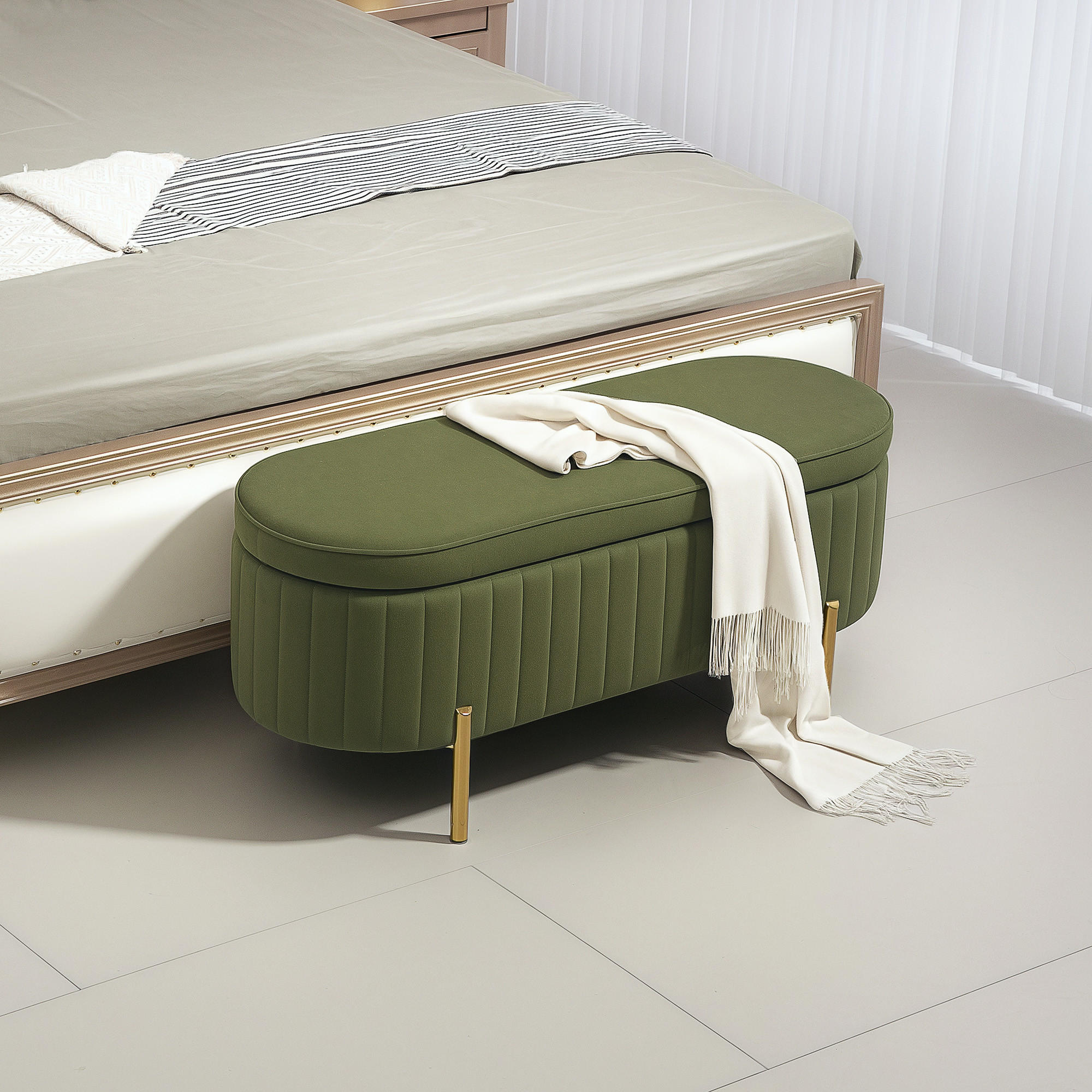 Thumbnail - Homcom Sitzbank, Grün, Textil, Nachbildung,Kiefer, Füllung: Polyester, Oval, 44x43.5x108 cm, Esszimmer, Bänke, Sitzbänke