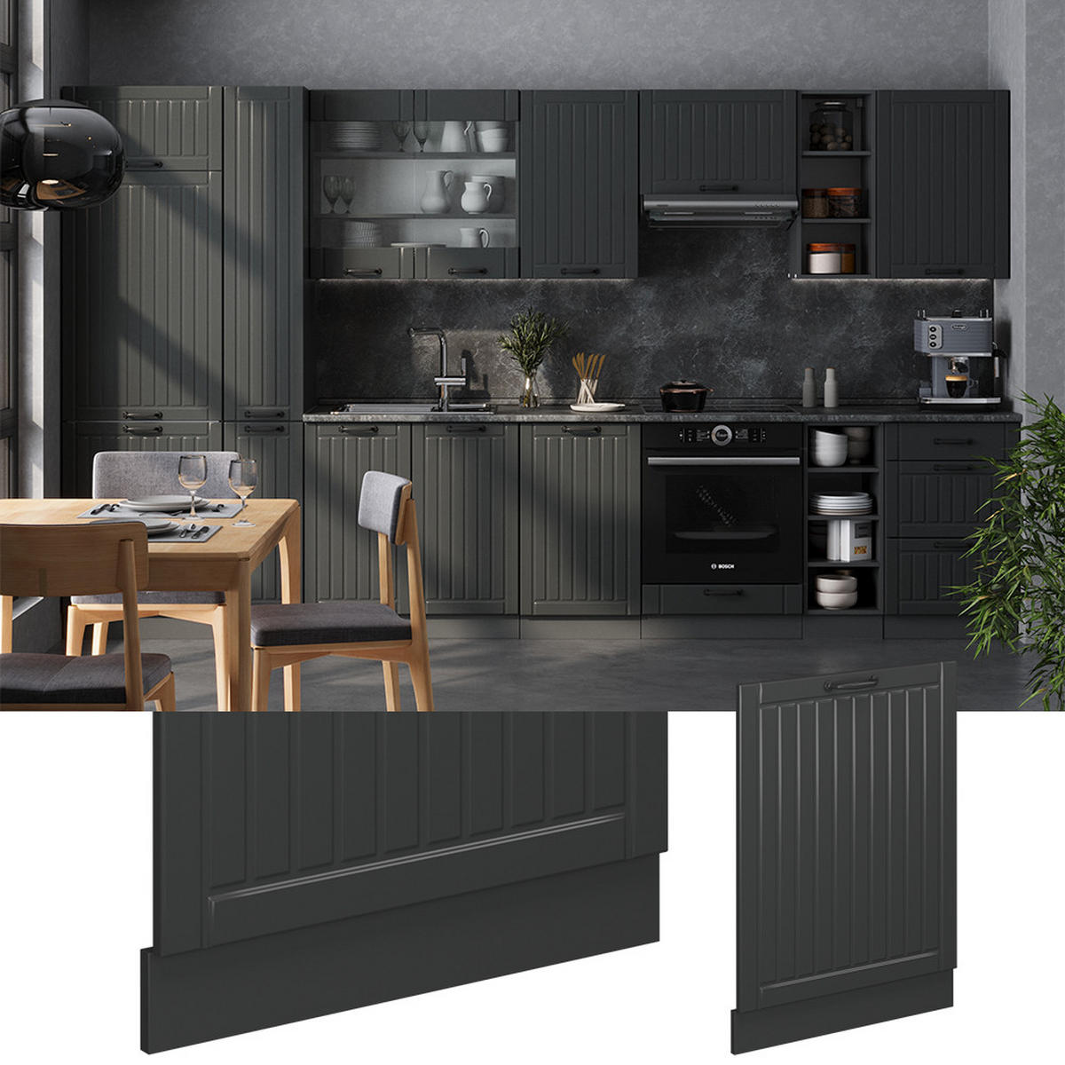 ČELNÍ PANEL MYČKY Fame-Line Tmavě šedá - tmavě šedá/antracitová, kompozitní dřevo (60/81.8/1.6cm) - Vicco