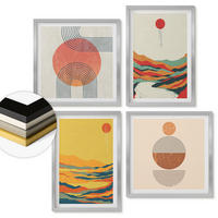 WANDBILDER 4er Set - 50x50 cm & 40x60 cm Silberner Rahmen - Farbenfrohe Muster der Japandi-Flussberge - Silberfarben, Kunststoff (50/50cm) - ArtPrintCave