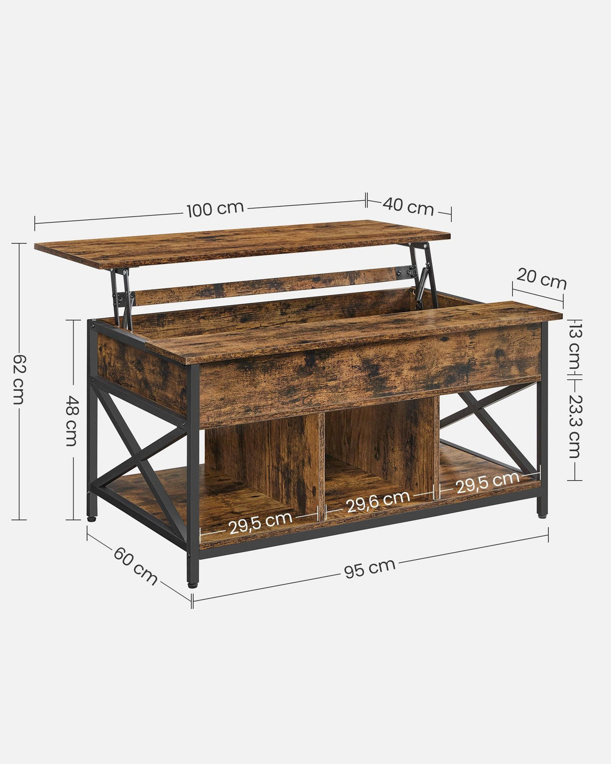 COUCHTISCH BISHKEK - Braun, Metall (60/100/62cm) - Hansiro