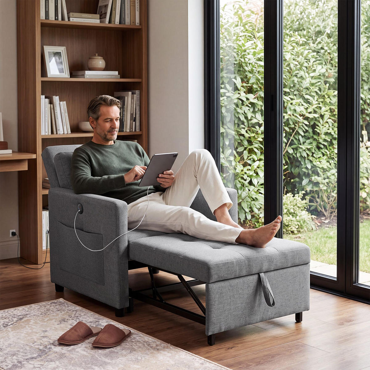 SCHLAFSESSEL Toyama, 82 x 80 x 86 cm, Belastbarkeit 150 kg, grau - Grau, Textil (82/86/144cm) - tectake