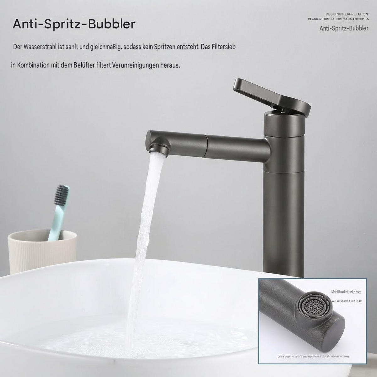 BADEZIMMERARMATUR, 19,5 x 5 cm, schwarz - Schwarz, Metall (36.7/6.5/24cm) - Vallsero