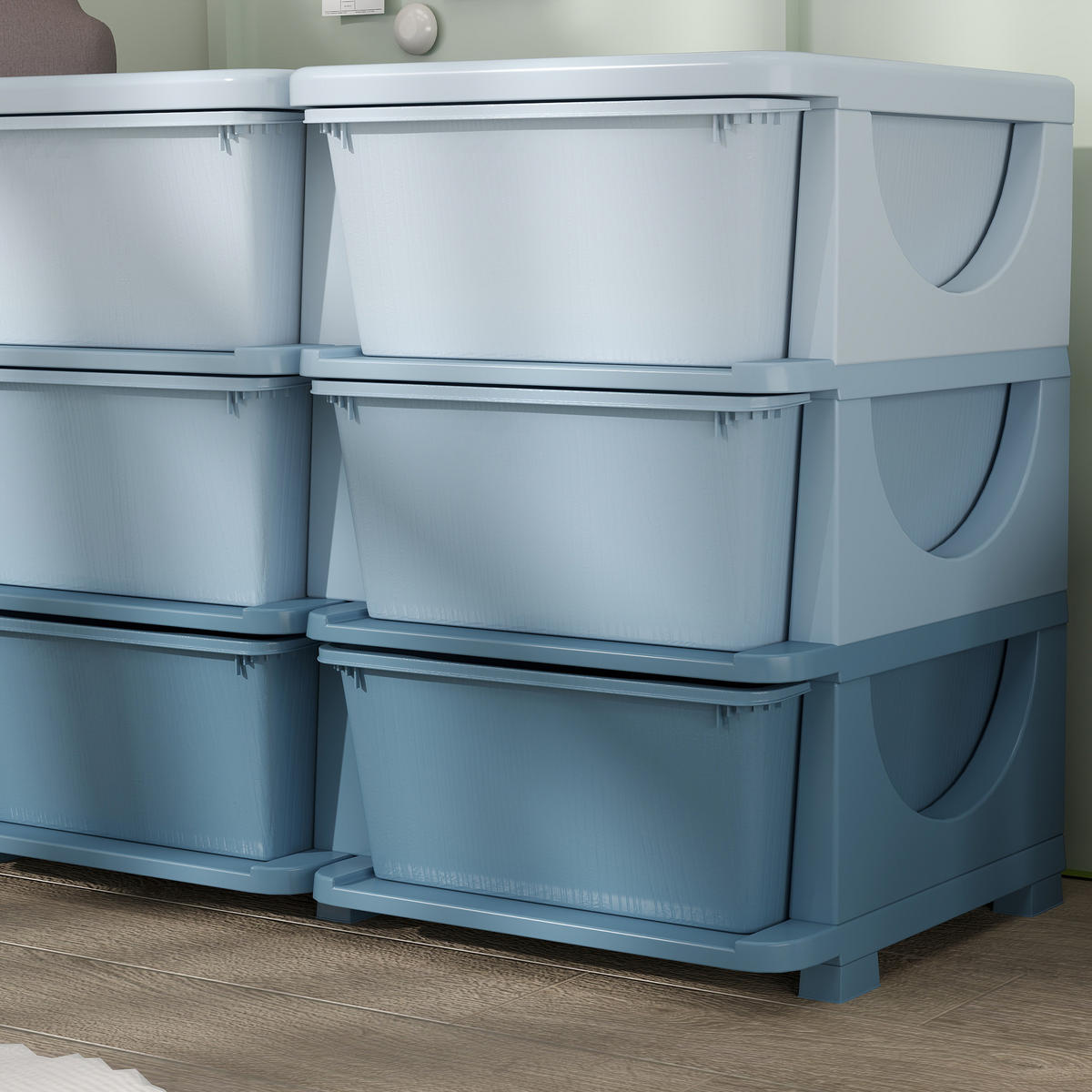 SPIELZEUGKISTE DE-09572 9 Schubladen mit Sitzfläche Blau - Blau, Kunststoff (37/113cm) - ComfortXL