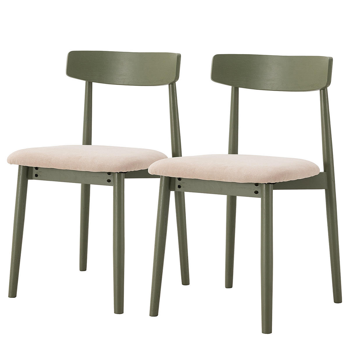 ESSZIMMERSTUHL - Eiche massiv / Webstoff, 2er-Set - Beige/Olivgrün, Holz (47/78/51cm) - home24