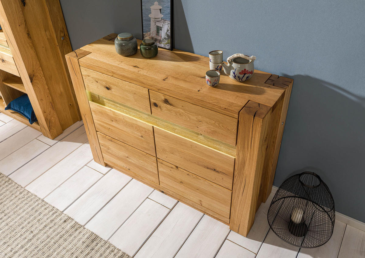 SIDEBOARD Wildeiche 123x40x85 natur geölt KENT #130 - Braun, Holz (123/85/40cm) - Massivmoebel24