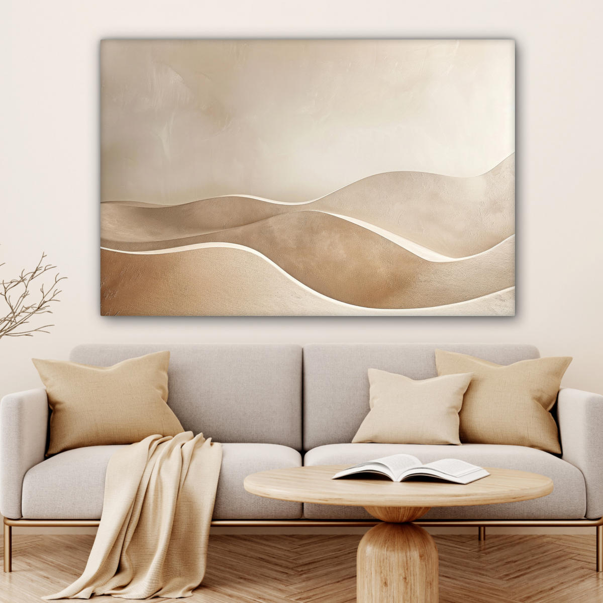 LEINWANDBILD Beige - Natur - Abstrakt - Modern Wohnzimmer 120x80 cm - Beige, Textil (120/80cm) - MuchoWow