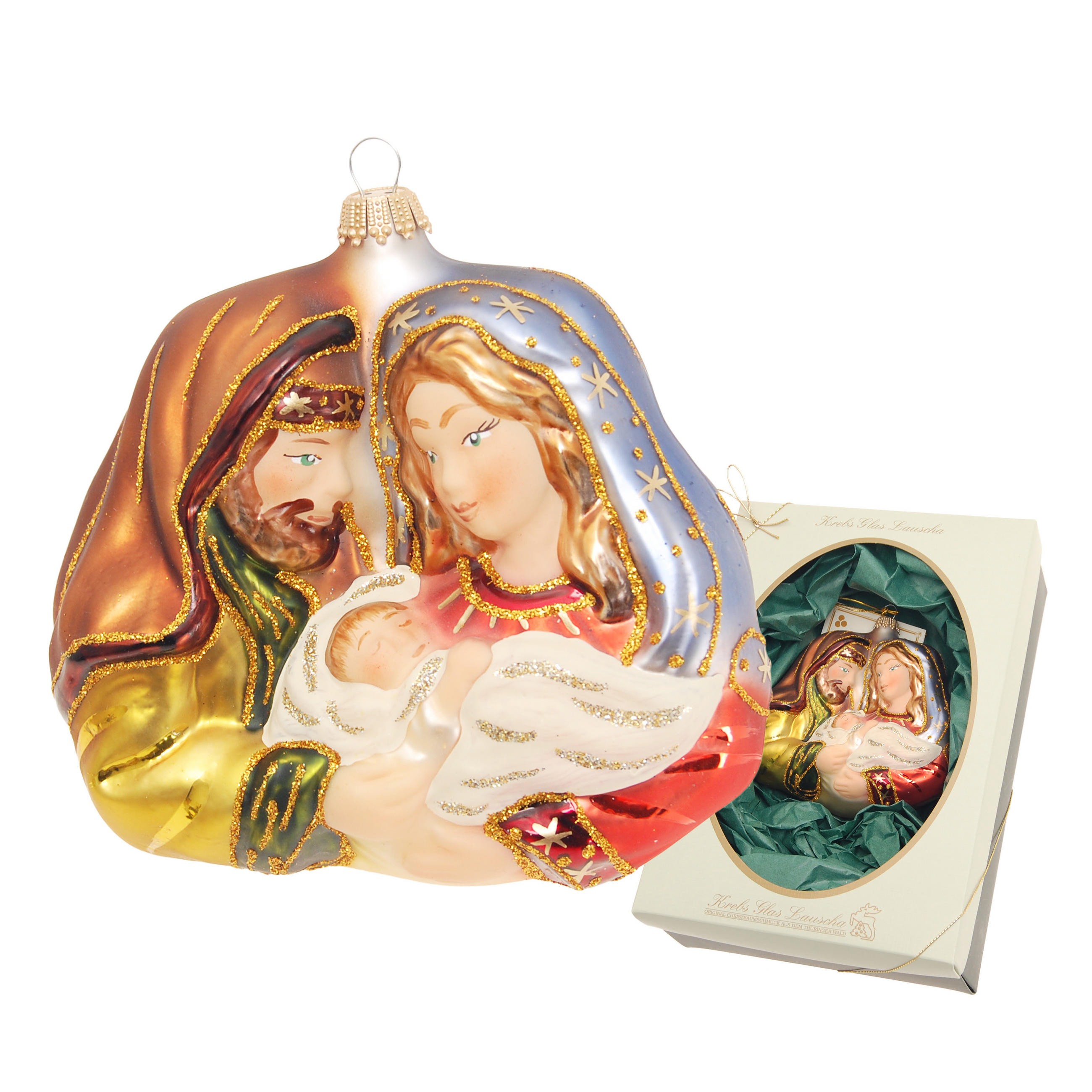 CHRISTBAUMSCHMUCK Die Heilige Familie Mehrfarbig 11cm (Glas / 1 Stk.) - Multicolor, Glas (11/11/5cm) - Krebs Glas Lauscha