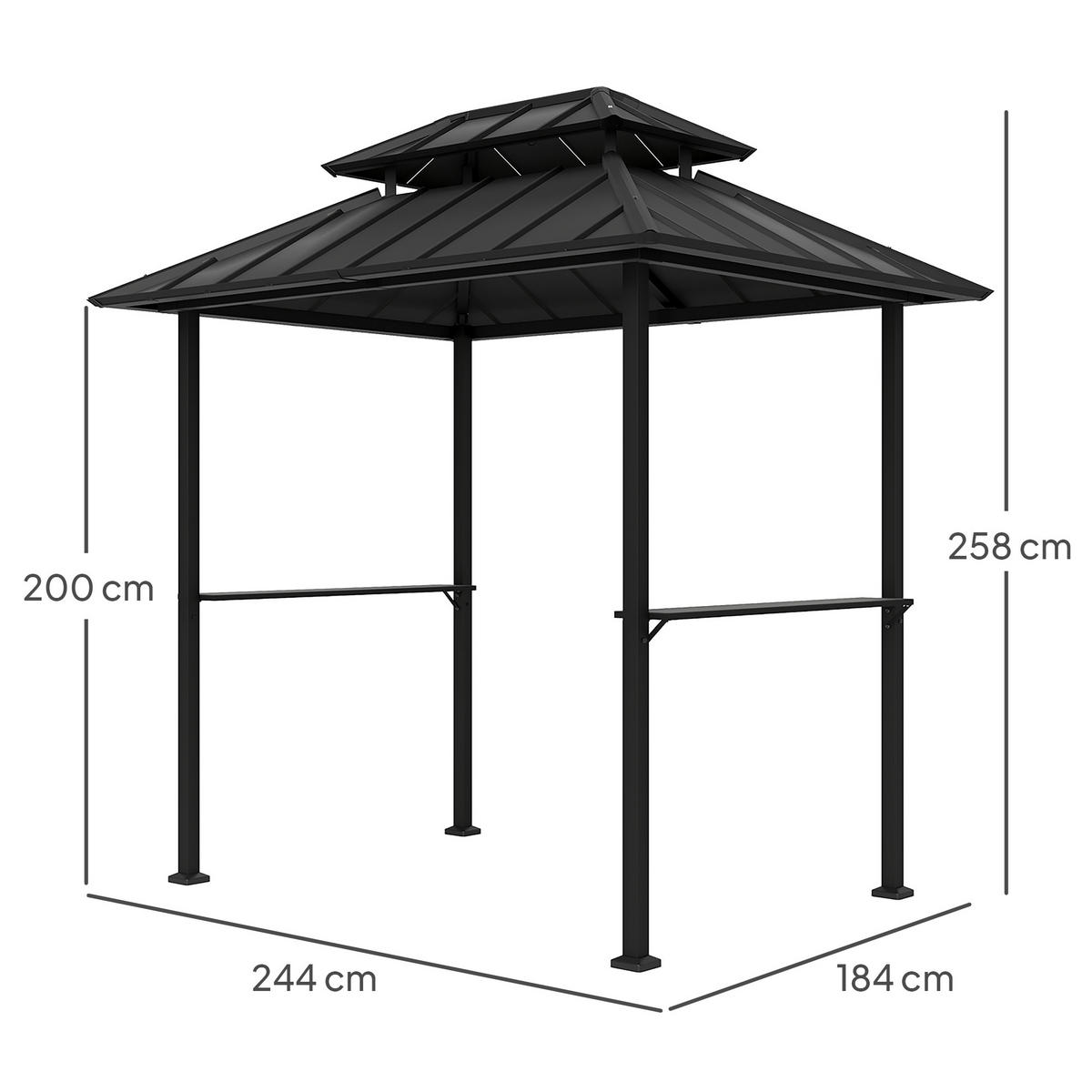 PAVILLON DE-12658 244/184/258 cm Doppeldach mit 2 Regalen Schwarz - Schwarz, Metall (467.36/655.32/619.76cm) - ComfortXL