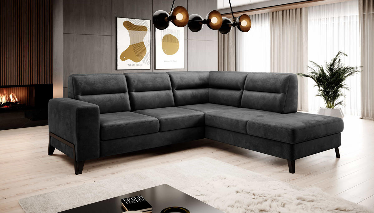 ECKSOFA mit Schlaffunktion & Bettkasten, luxus Nube-Stoff - Dunkelgrau/Schwarz, Textil/Metall (237/277cm) - Eltap