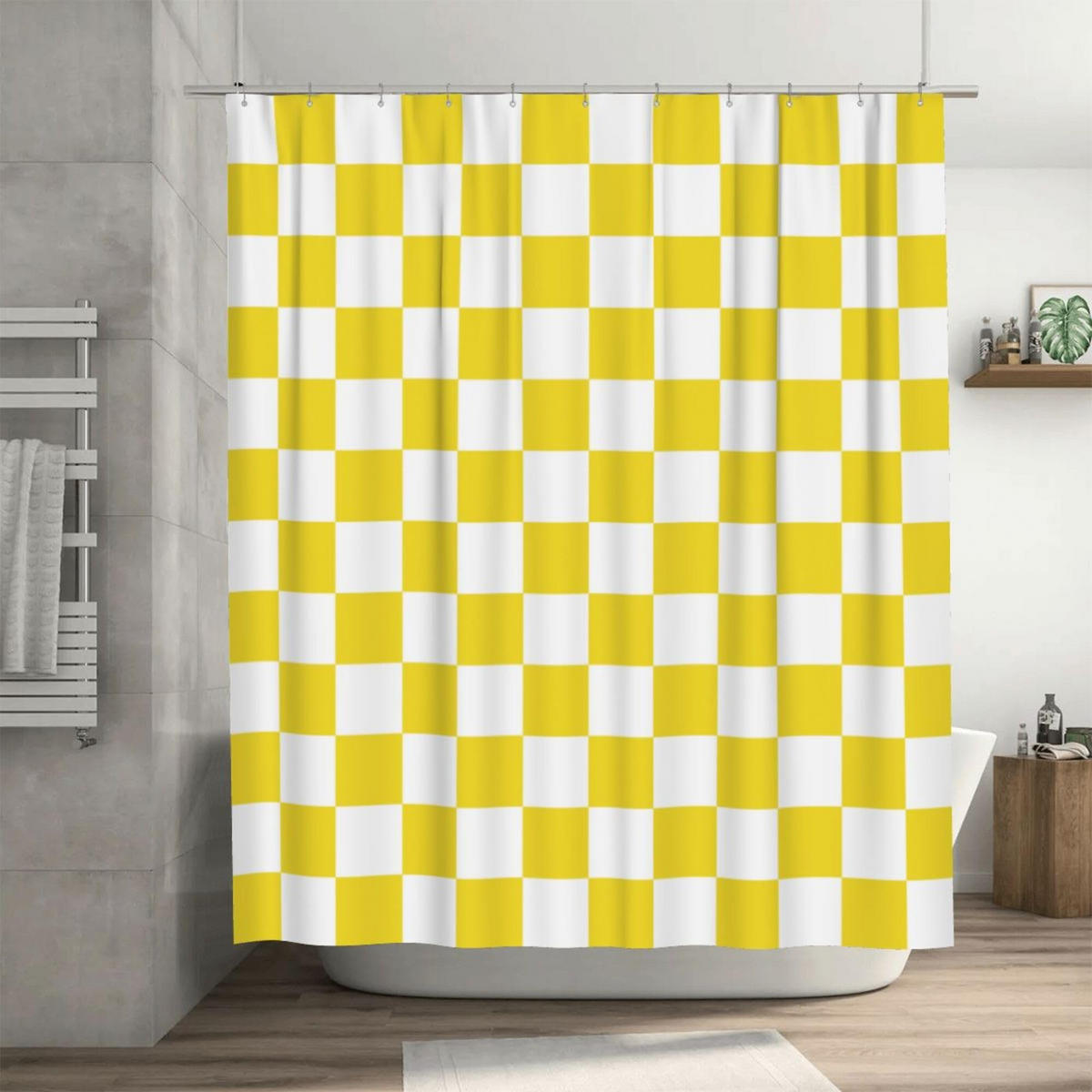 DUSCHVORHANG Gelb kariert Retro maschinenwaschbar fürs Badezimmer - Gelb, Textil (180/180cm) - MCBOSON