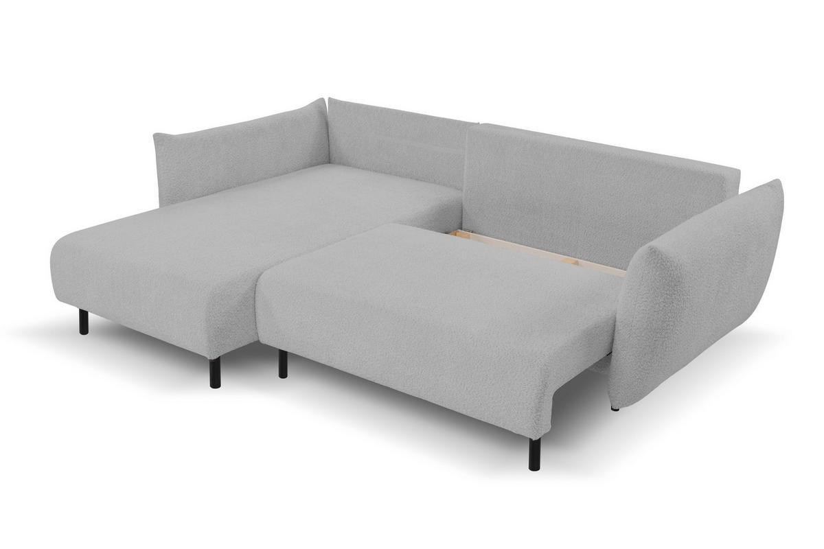 ECKSOFA ADEL mit Schlaffunktion und Bettkasten, L-förm, Metallbeine, verstellbar lose Rückenkissen, freistehend, LINKS, 171x257x90 cm, Grey - Grau, Holz/Textil (171/257cm) - DomoHome