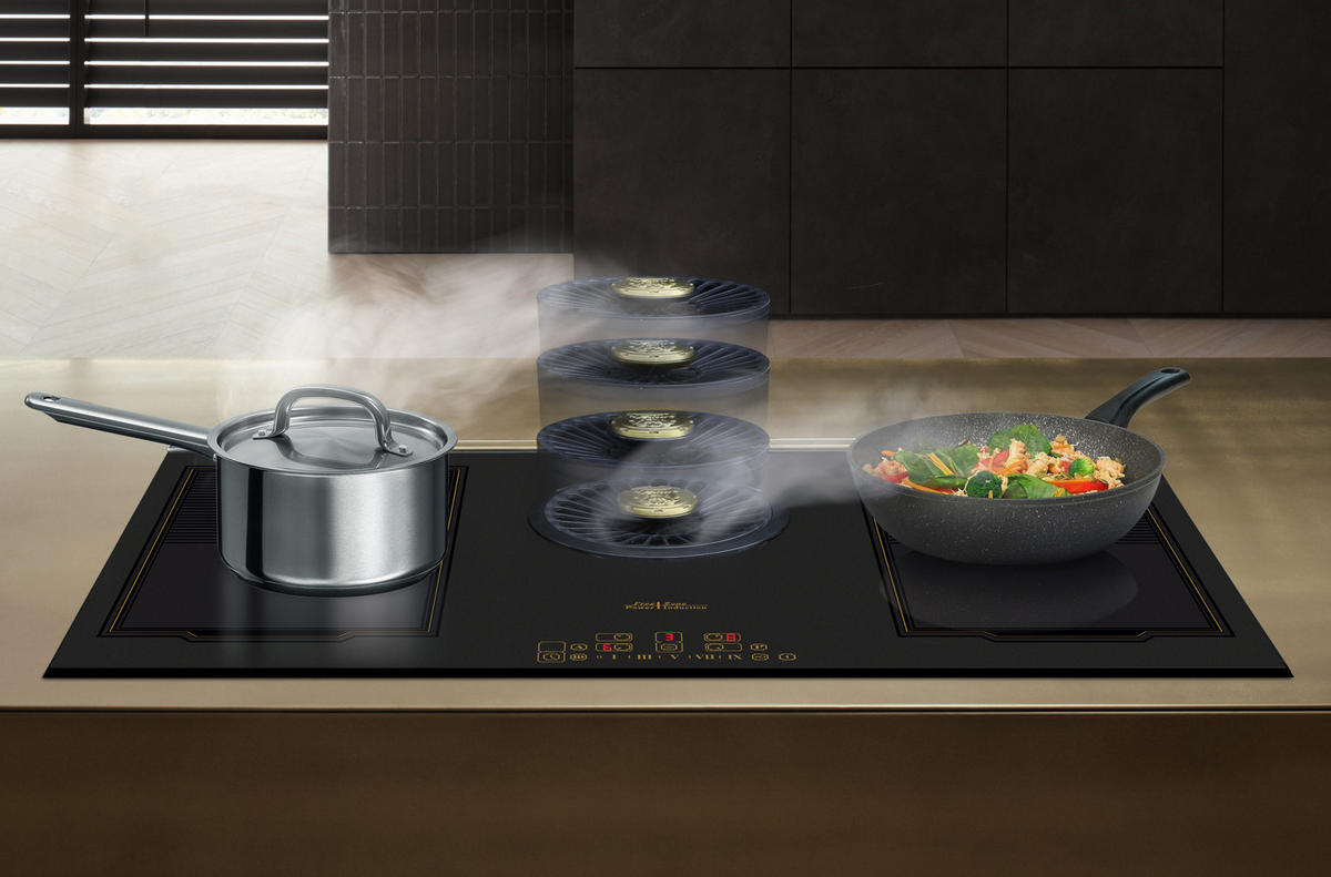 BACKOFEN-SET Elektro Backofen 60 cm EH 6355 Em+KCT 9365 Iem Induktionskochfeld mit integriertem Dunstabzug 1250 m³ - Schwarz, Metall (59.4/59.4/57.5cm) - Kaiser Küchengeräte