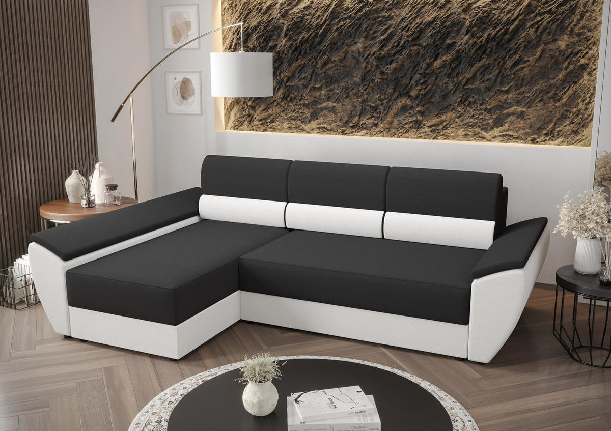 ECKSOFA L REBI L3 Rainbow 27/31 Links mit Schlaffunktion, Grau/Weiß - Weiß/Grau, Textil (251/140cm)