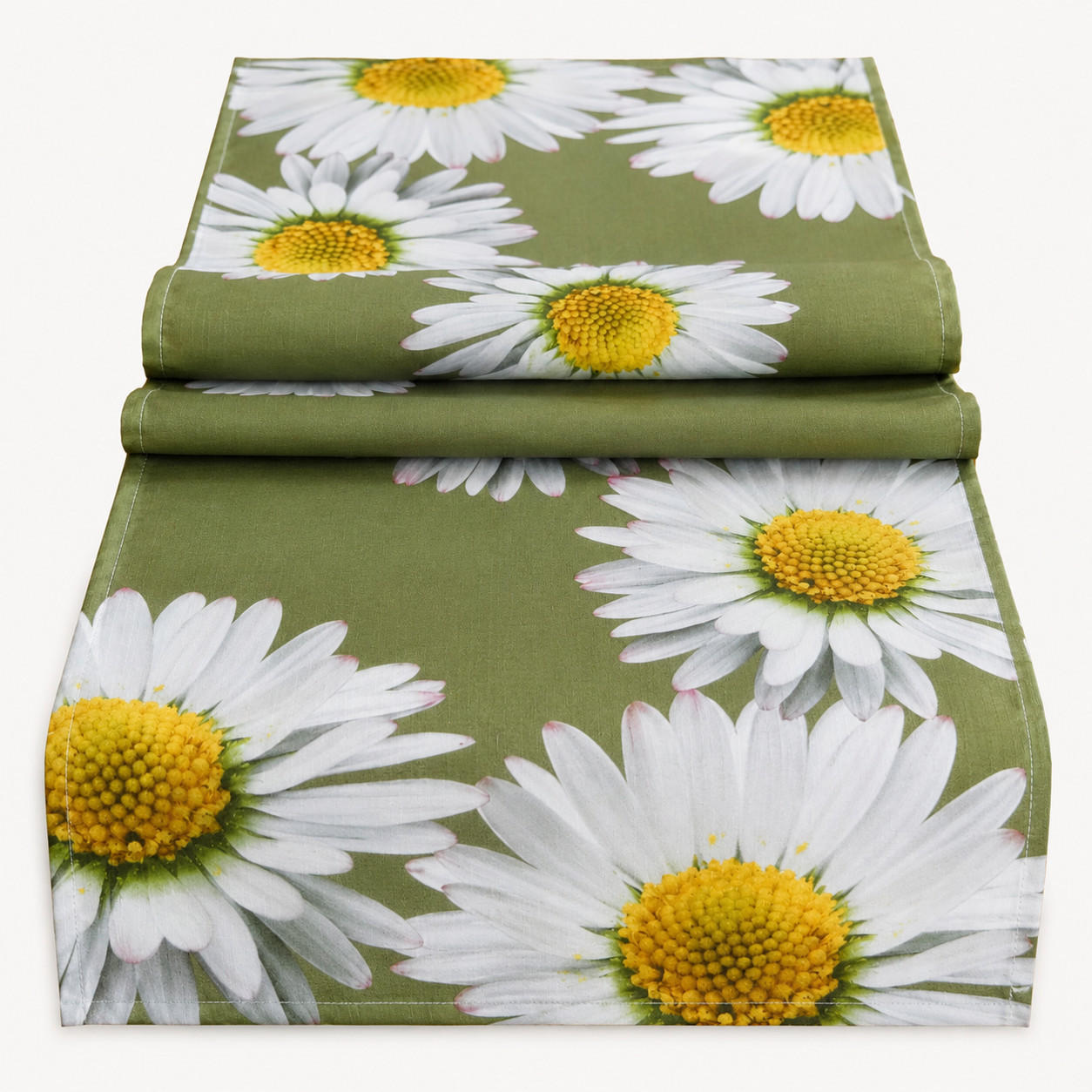 TISCHLÄUFER 40x85 cm Oliv Tischdecke modern Gänseblümchen Frühling Sommer Garten - Olivgrün, Textil (40/85cm) - TiborTex