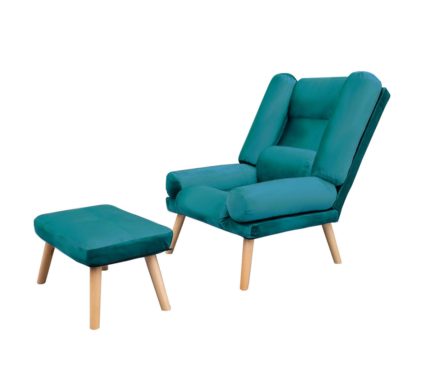 SESSEL Lola mit Fußhocker Rückenlehne 5-stufig einstellbar, türkis - Türkis/Blau, Holz/Kunststoff (75/100/60cm) - Margaret Hadas24