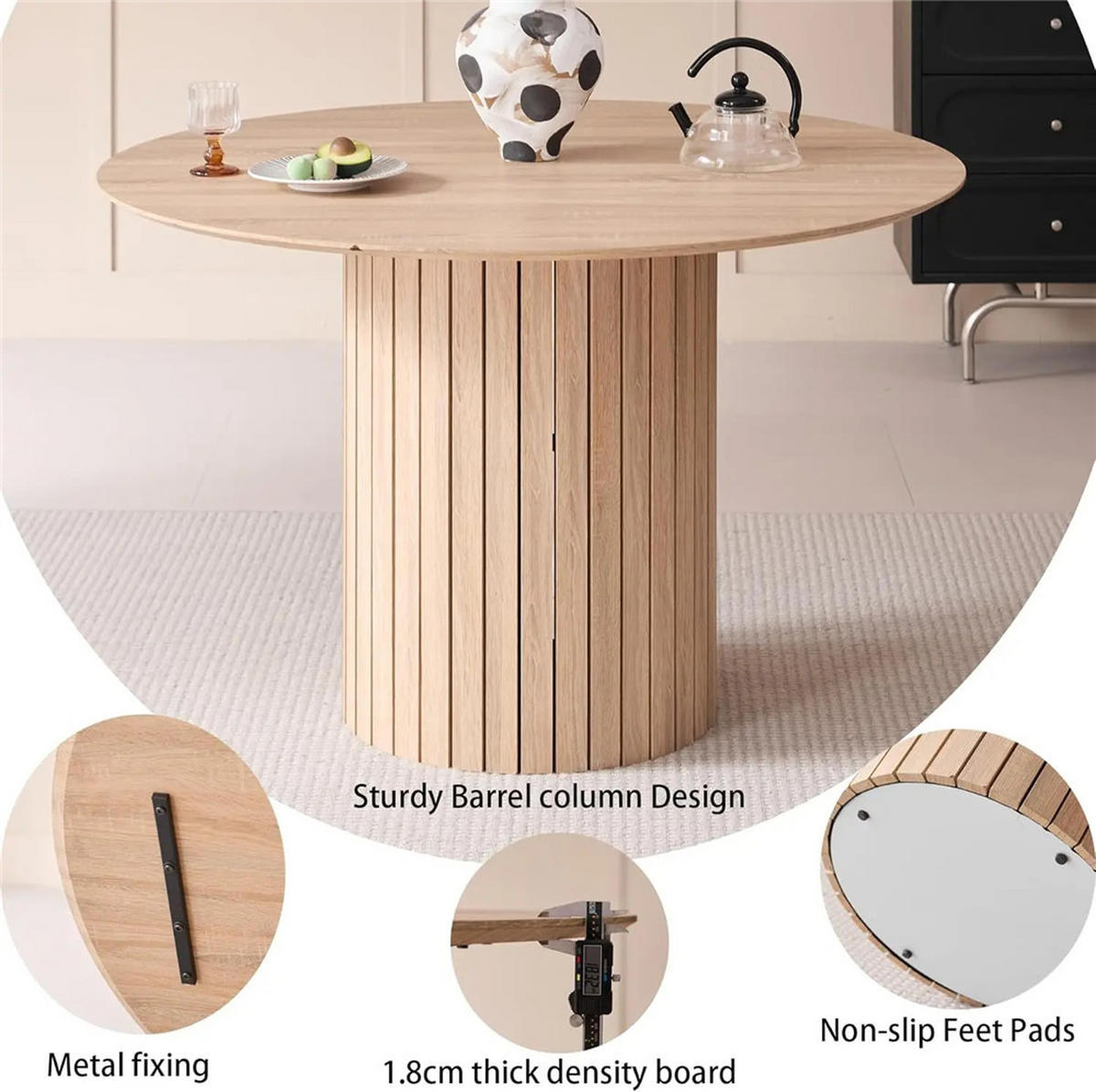 ESSTISCH rund Massivholz Wohnzimmertisch hellbraun Design - Hellbraun, Holz (120/120/76cm) - Kaket