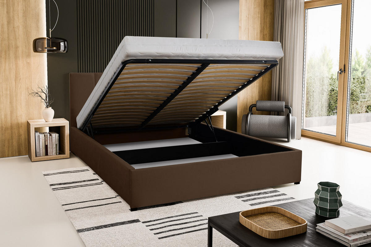 POLSTERBETT LISA mit Kopfteil, 160 x200 cm, Doppelbett mit Bettkasten und Lattenrost aus Velourstoff, Velourstoff, Frabe: Braun - Braun, Holz/Kunststoff (160/200cm) - VENASI MÖBEL
