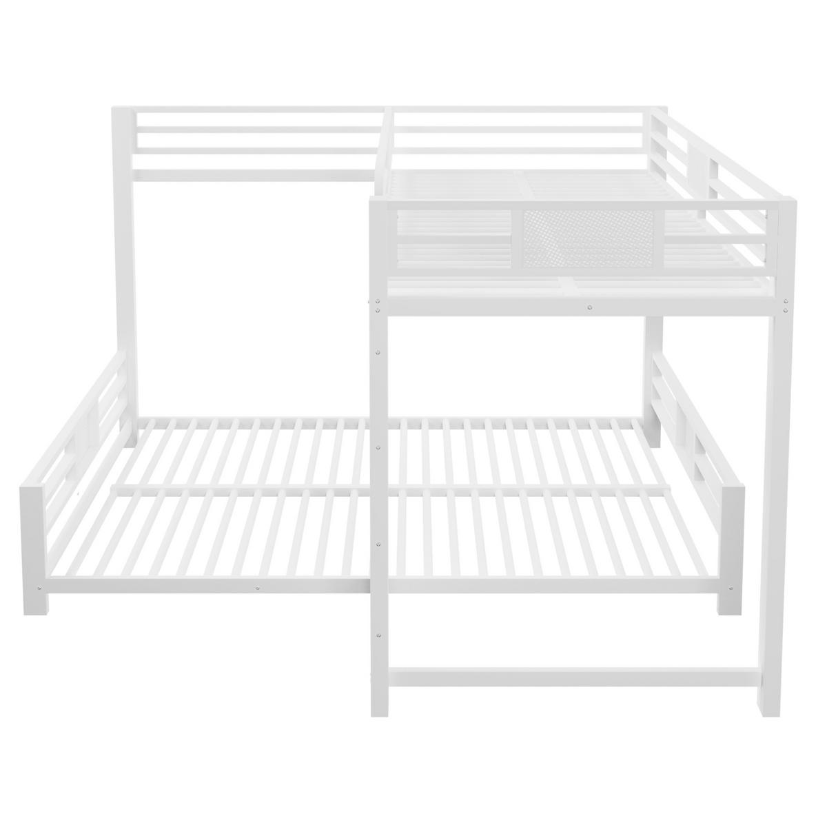 ETAGENBETT 90/200 cm weiß aus Metall mit L-Form und Schutzgittern - Weiß, Metall (90/200cm) - OKWISH