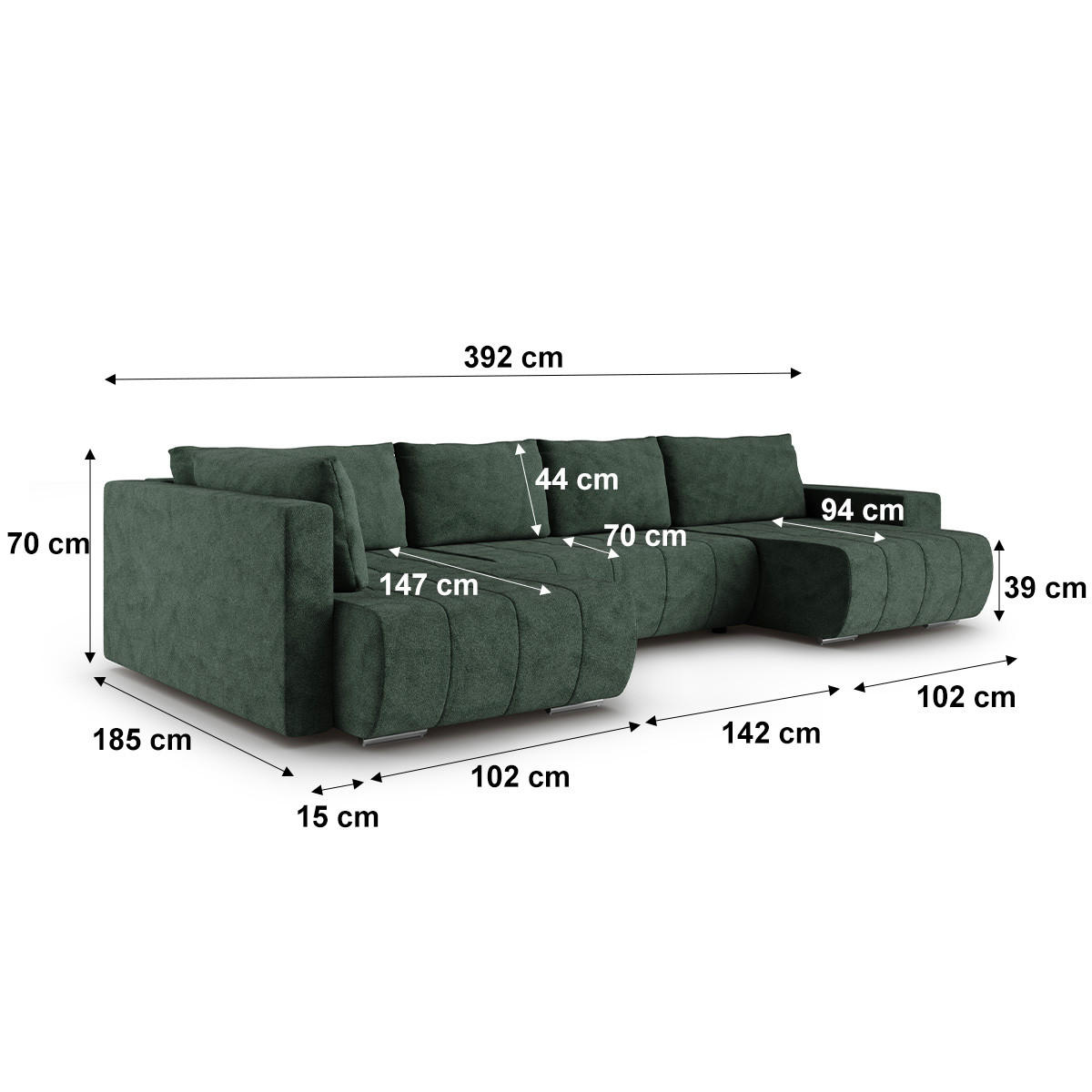 PANORAMASOFA Sergio 5 Sitzplätze Grün - Grün, Holz (392/82/185cm) - Petits-meubles
