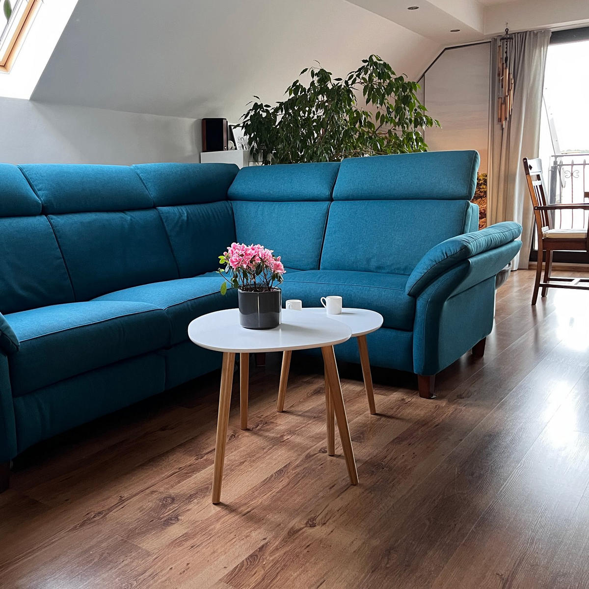 COUCHTISCH 2er Set MDF Bambus Weiß Naturfarben 55×53×42 / 39×39×40 cm - Weiß/Naturfarben, Holzwerkstoff (53/55/42cm) - Begryf