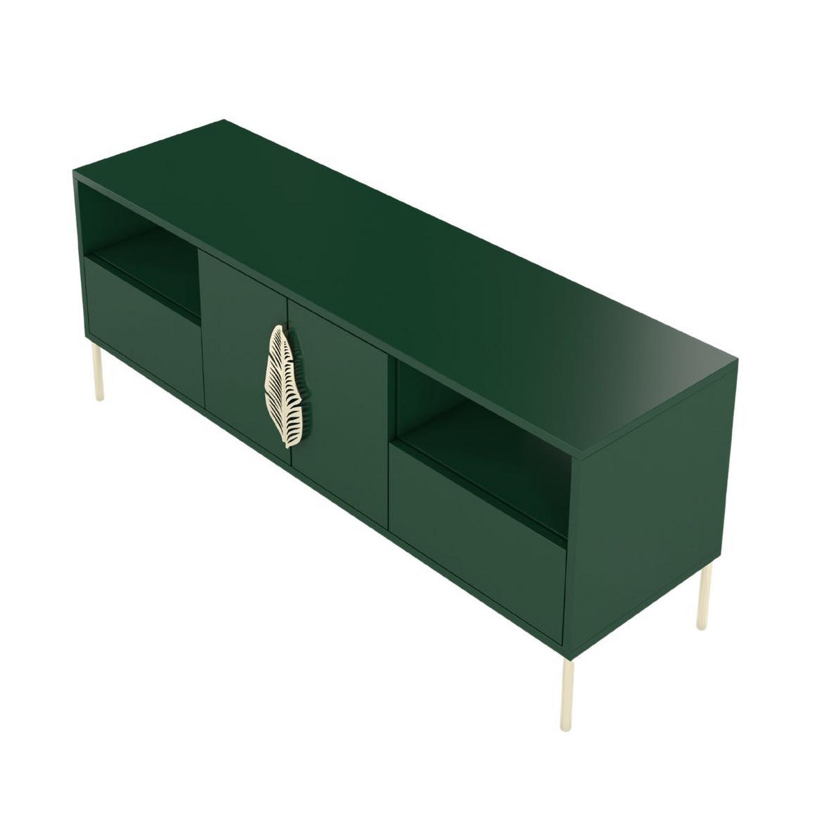 LOWBOARD Merlin, Grün, Goldene Details - Dunkelgrün/Goldfarben, Holzwerkstoff/Metall (138/60/40cm) - Skandica