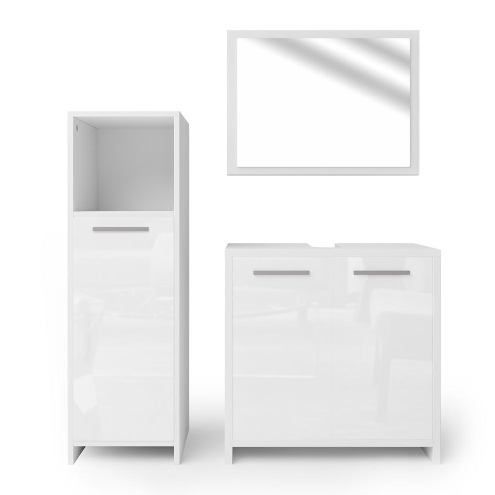 BADMÖBEL-SET Kiko Weiß Hochglanz 3 Teile - Weiß Hochglanz/Weiß, Holzwerkstoff (58/60/33cm) - Vicco