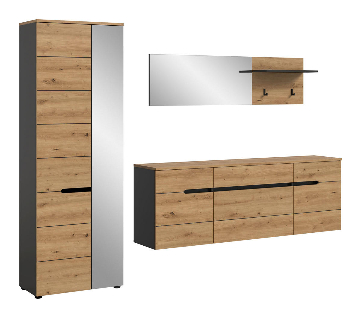 GARDEROBEN-SET Canu Artisan 256/37/190 cm - Grau, Holzwerkstoff (256/190/37cm) - Xonox