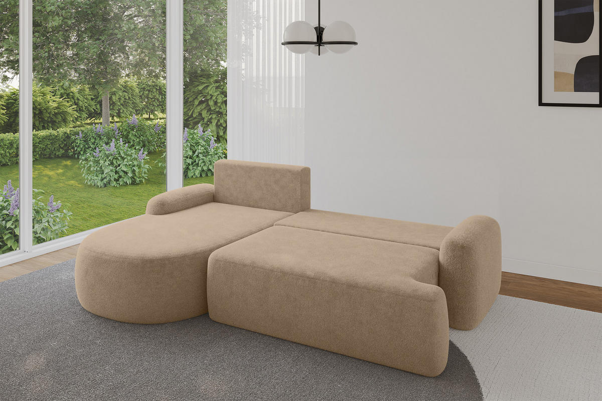 ECKSOFA mit Schlaffunktion und Bettkasten LIRA-L - 264x172x89 Beige - Beige, Holzwerkstoff/Textil (264/172cm) - ALTDECOR
