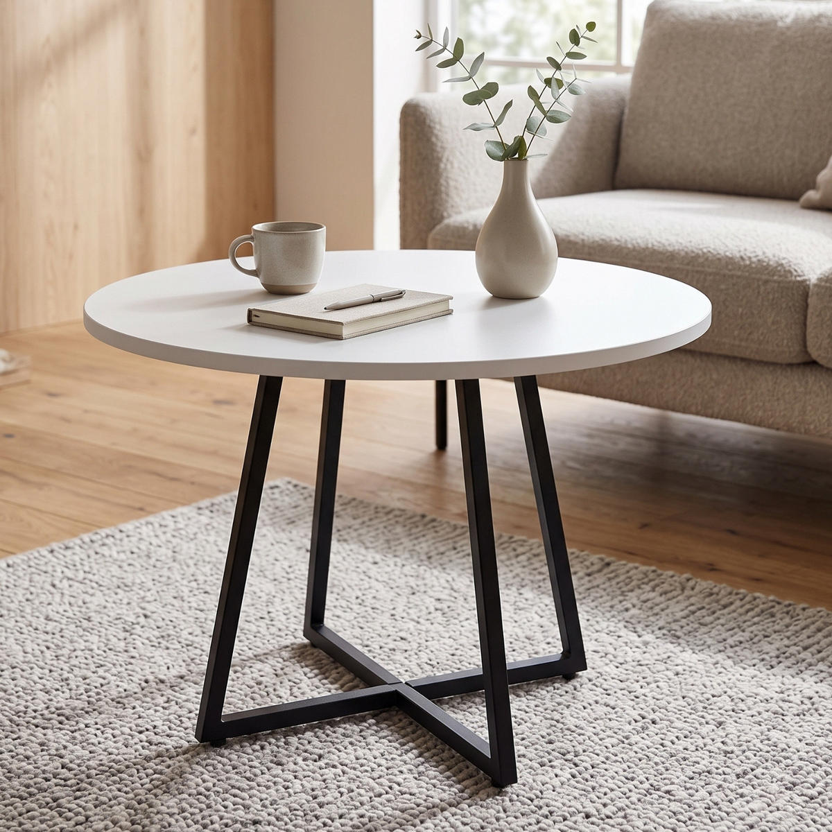 TISCH auf Kreuzfuß rund Weiß 80/80/72 cm - Weiß, Metall (80/80/72cm) - SCENA LIVING