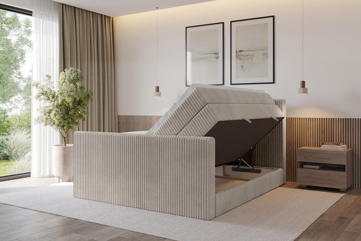 BOXSPRINGBETT mit Matratze H3|H4 und Lattenrost - TOLO-Z KING 180x200 Cord - Aschgrau - Alufarben, Holzwerkstoff (180/200cm) - ALTDECOR