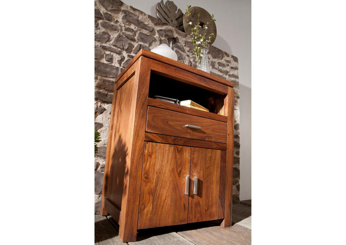 KOMMODE Akazie 55x40x75 hellbraun lackiert SHAMAN #57 - Braun, Holz (55/75/40cm) - Massivmoebel24