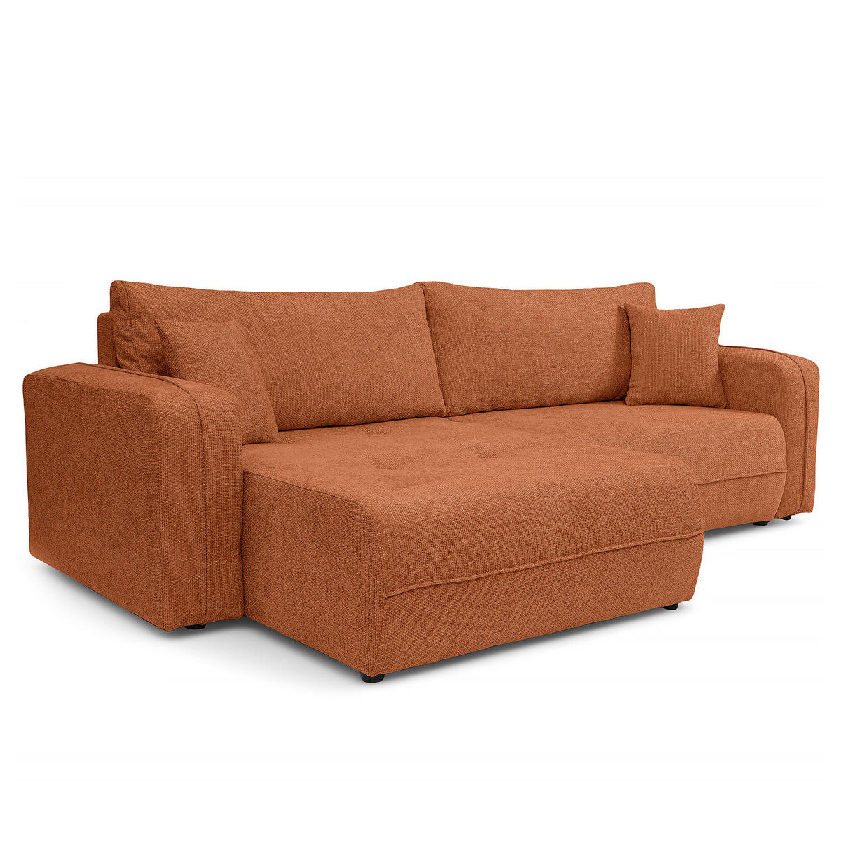ECKSOFA mit Schlaffunktion - 244 cm - Terracotta/Schwarz, Kunststoff/Textil (244/145cm) - home24