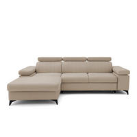 ECKSOFA FELIX L Links mit Schlaffunktion Velours Beige - Beige/Schwarz, Holz/Textil (257/176cm) - Muffo