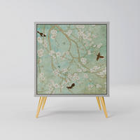 SIDEBOARD BLOOMING CHARM, Grau, 57,5x42x75,5 cm, Goldfarbene Metallfüße - Goldfarben/Multicolor, Holzwerkstoff/Metall (57.5/75.5/42cm) - SpaceRebels