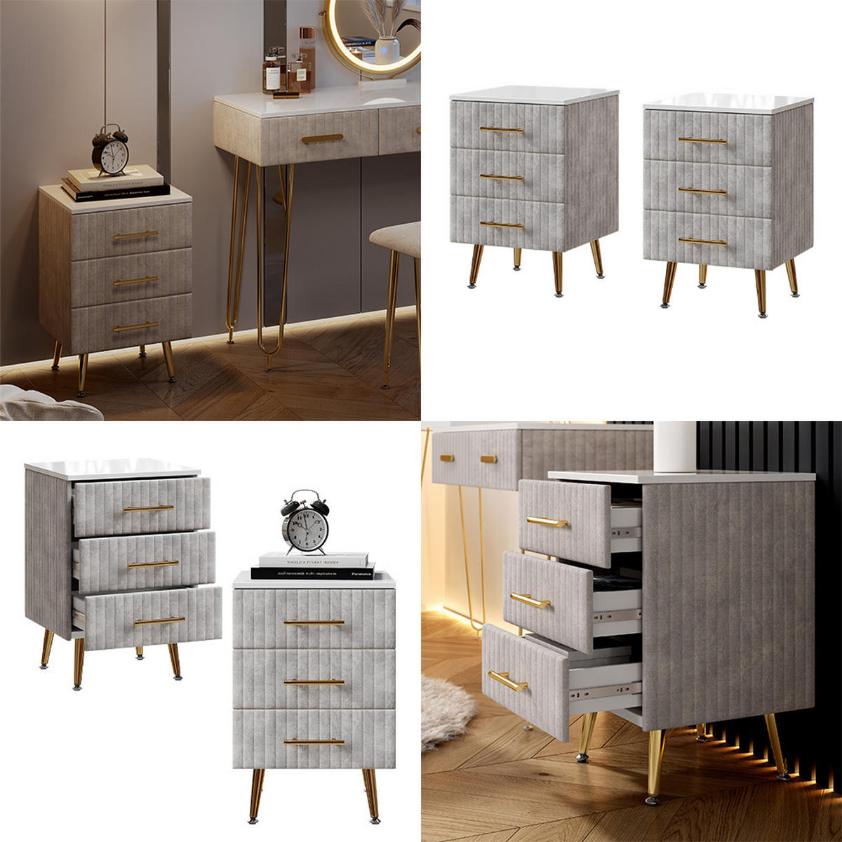 NACHTTISCH Velia Grau 41 x 62 cm 2er Set - Grau, Holzwerkstoff (41/62/40.5cm) - Vicco