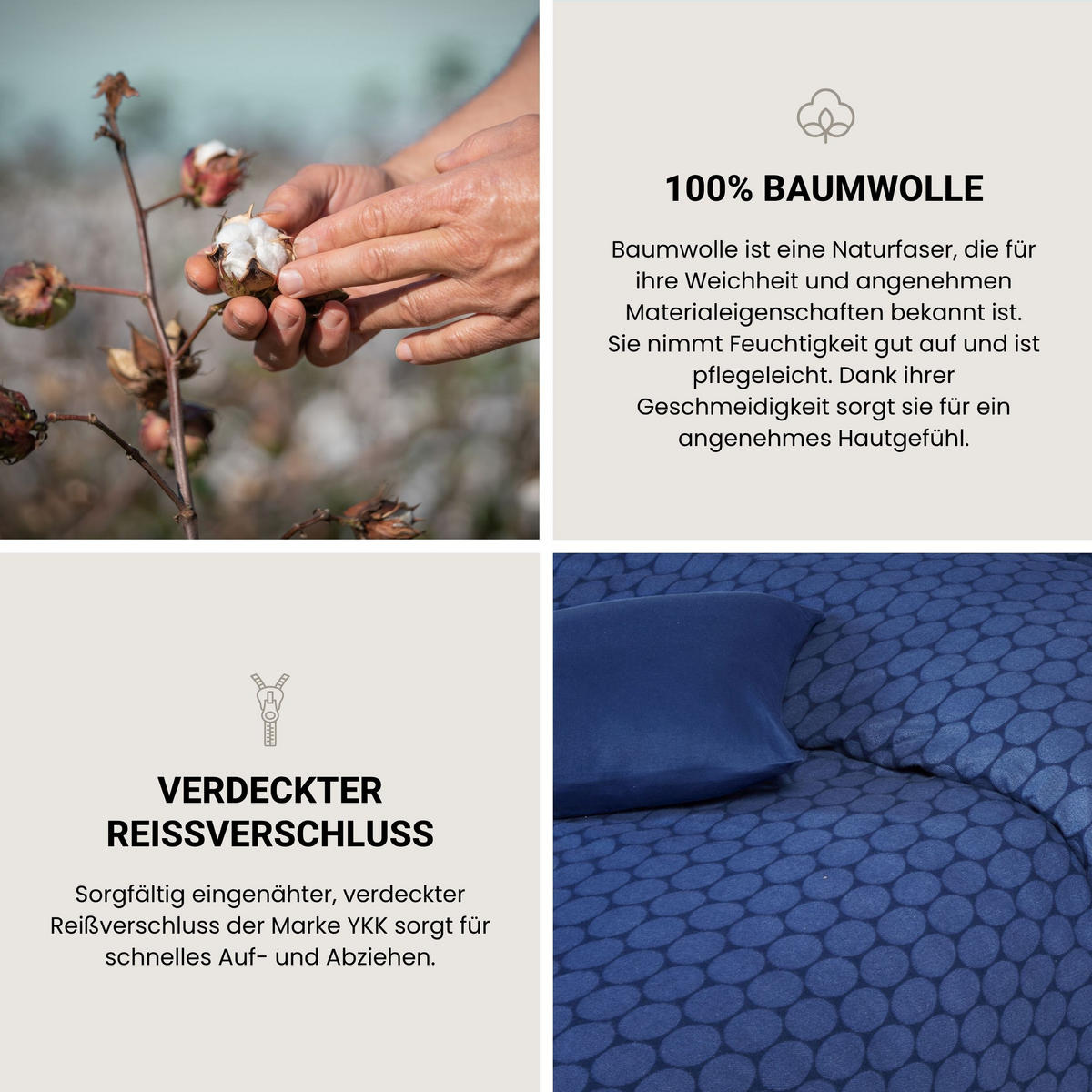BETTWÄSCHESET Drops - Feinbiber - 2-teilig - 135x200 cm - Dunkelblau - Dunkelblau, Textil (135/200cm) - SCHIESSER