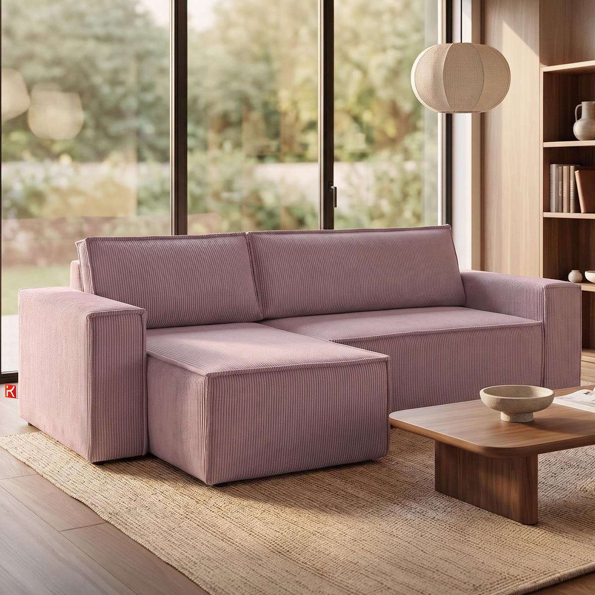 ECKSOFA-LINKS/RECHTS NAPI Schlaffunktion mit Cordbezug, lila - Violett/Schwarz, Textil (262/148cm) - KONSIMO®