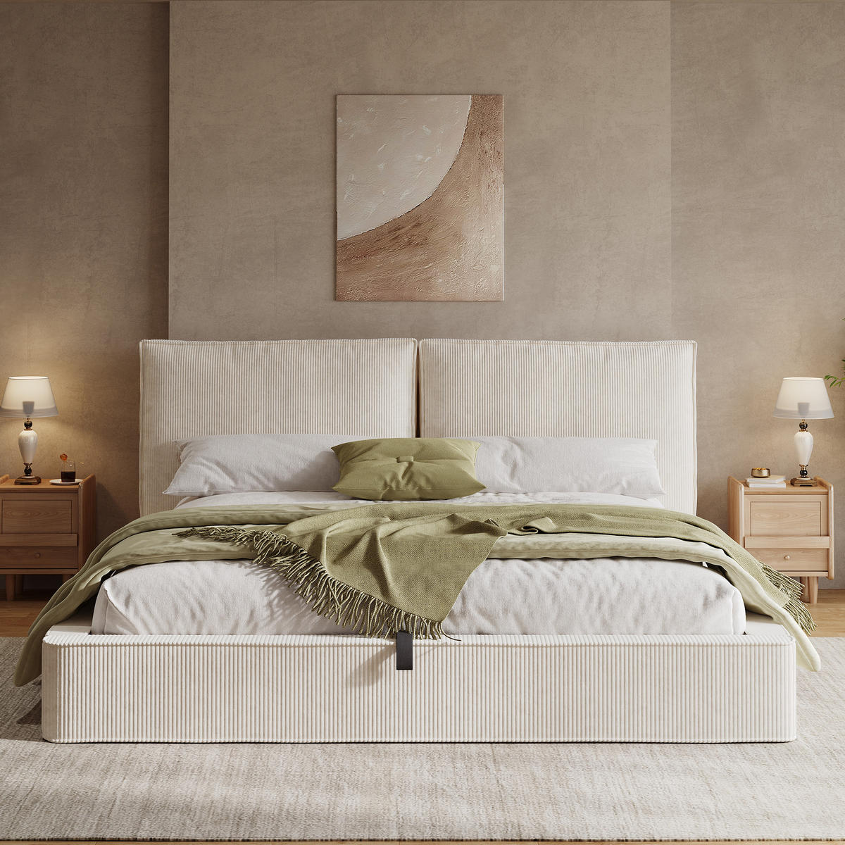 POLSTERBETT Beige Cord 180x200 Hydraulik Stauraum - Beige, Textil (180/200cm) - FLIEKS