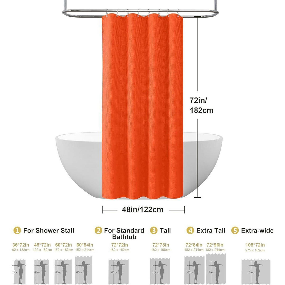 DUSCHVORHANG Waffelstoff Orange 122 x 182 cm - Orange, Textil (122/182cm)