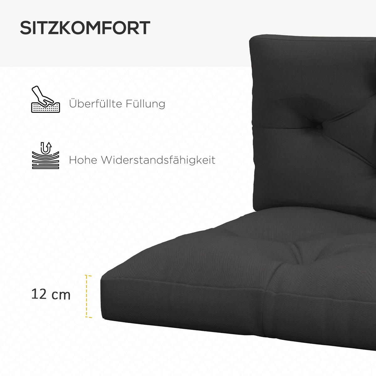 SITZKISSEN, Polyester, Dunkelgrau - Dunkelgrau, Kunststoff (80/12/120cm) - Outsunny