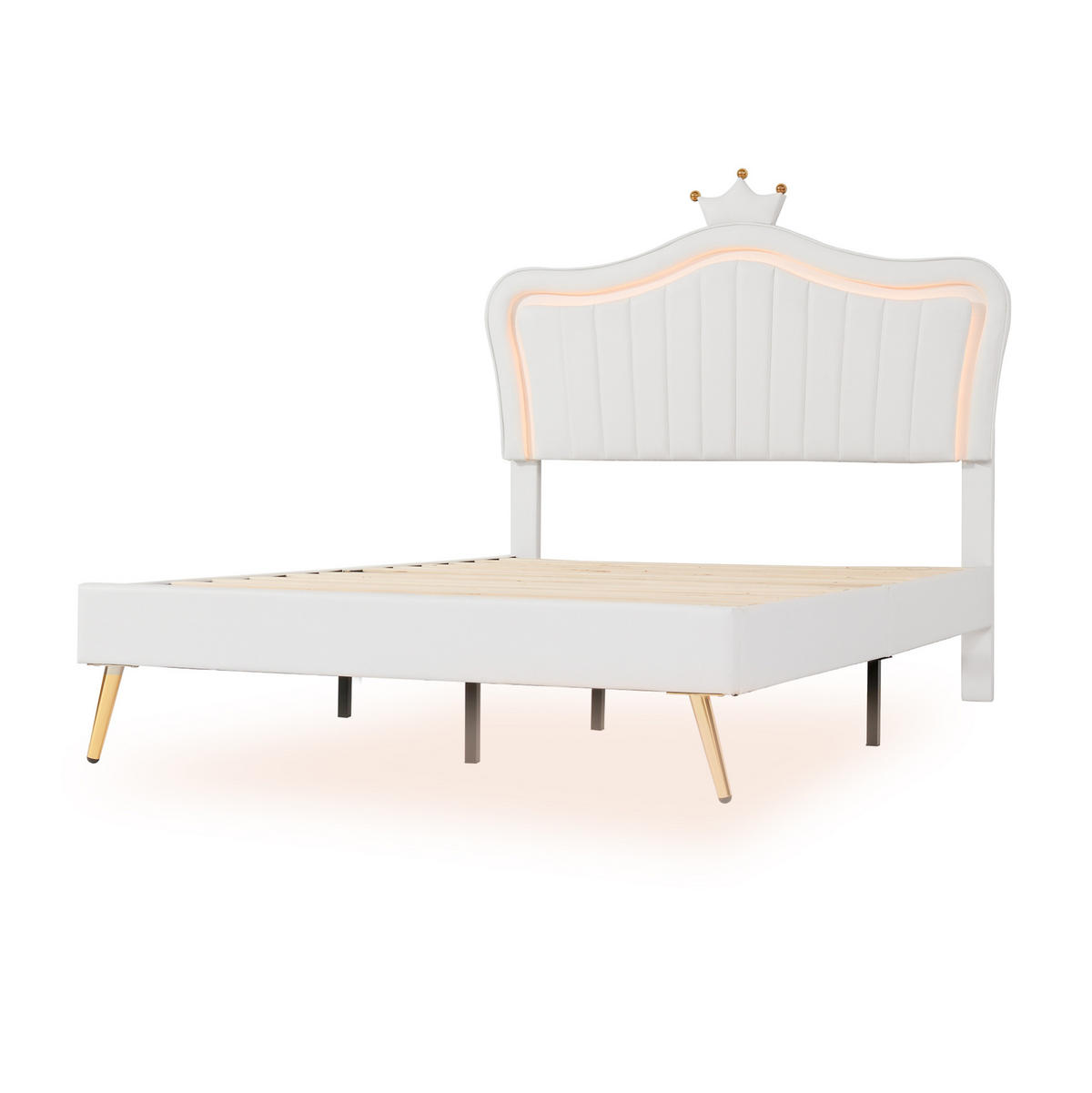 POLSTERBETT mit LED-Beleuchtung 140/200 cm aus Kunstleder mit verstellbarem Kopfteil - Weiß, Textil (140/200cm) - BEAOK