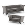 SITZGARNITUR 3+2 Chesterfield Whitby Grau Samt mit schwarzen Füßen - Schwarz/Grau, Holz/Textil (237/78/82cm) - S-Style Möbel