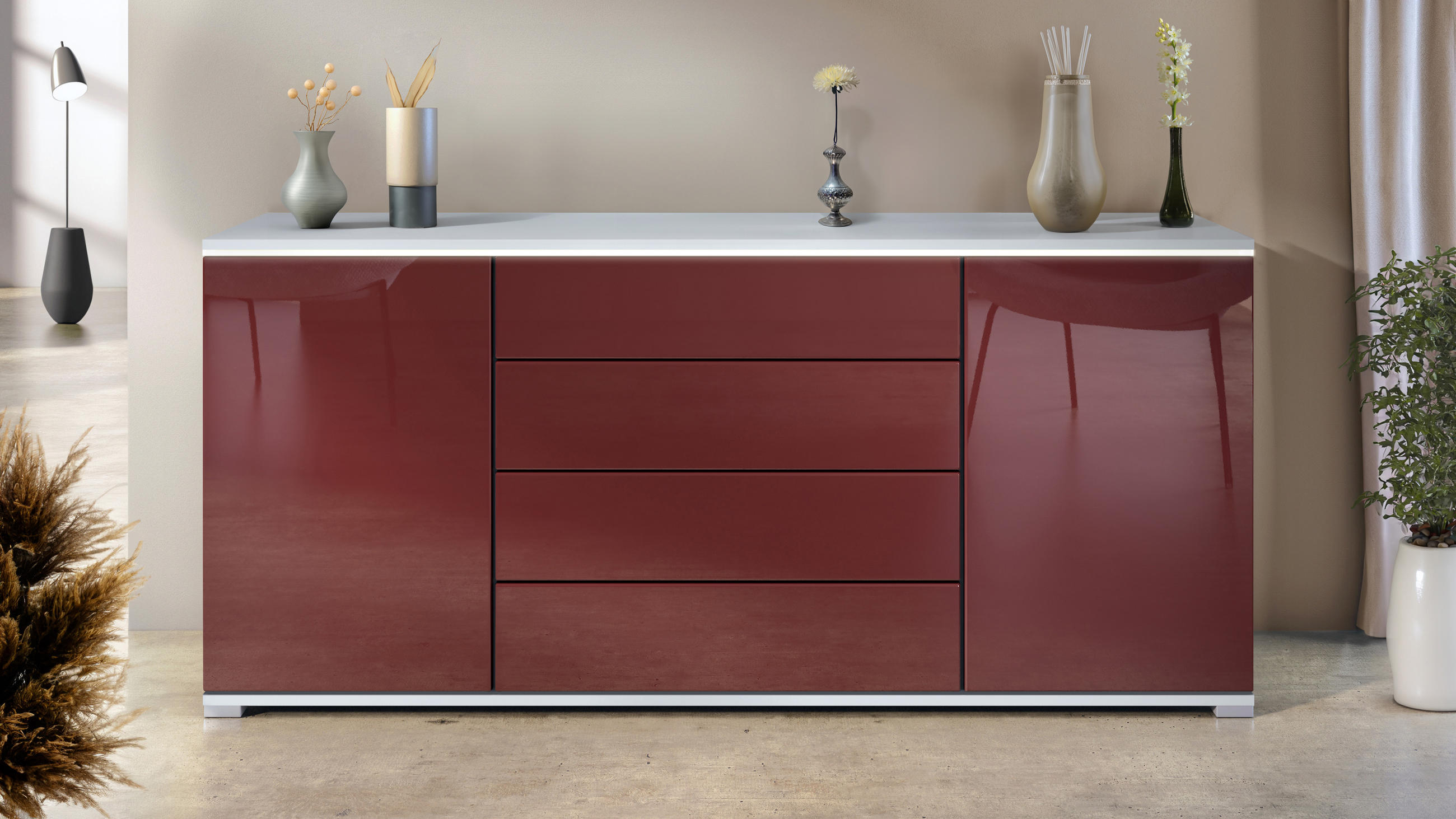 SIDEBOARD Faro Bordeaux Hochglanz - Bordeaux, Holzwerkstoff (166.5/75.5/35cm) - Vladon