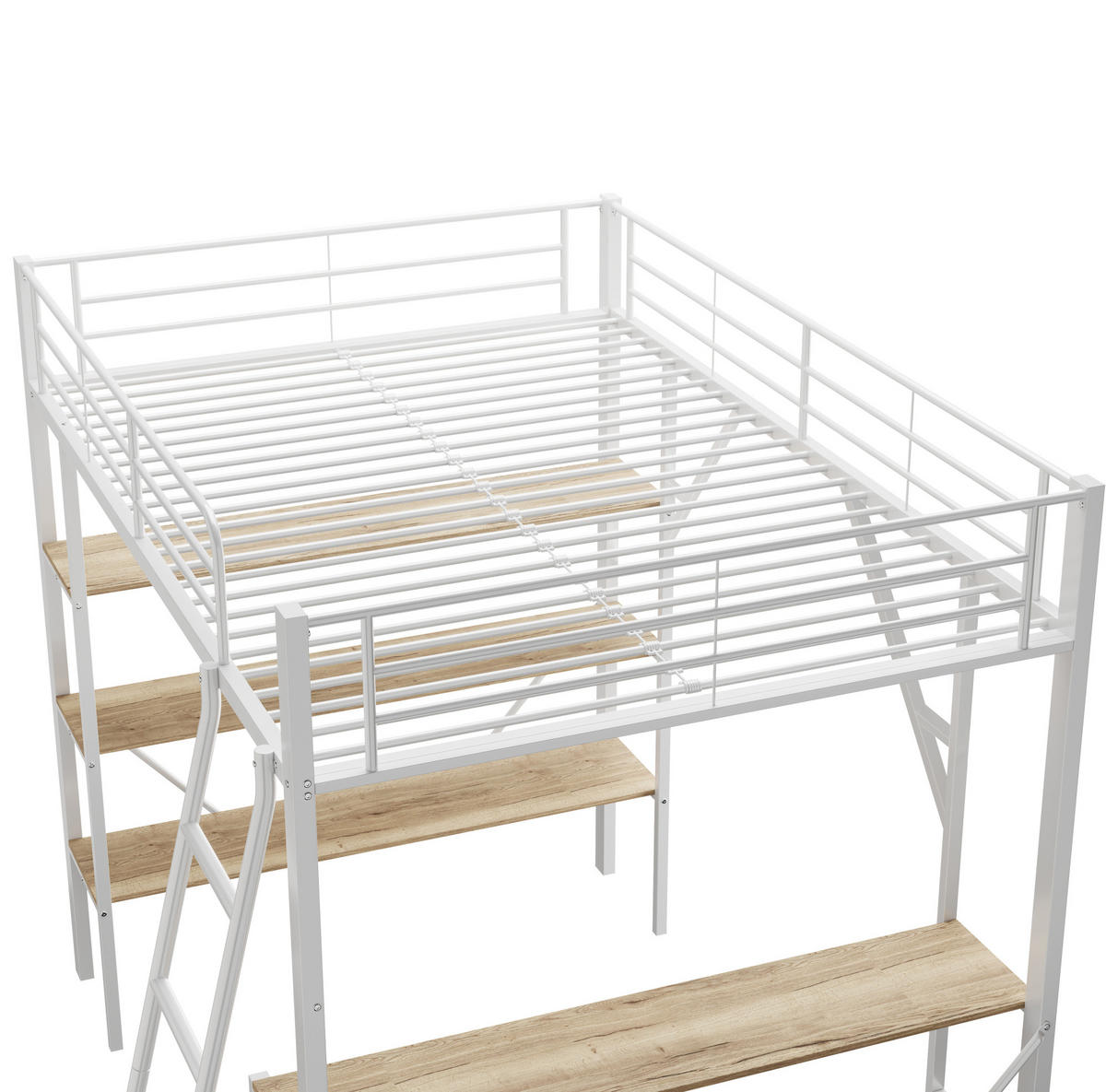 HOCHBETT aus Metall und MDF 90x200 cm Weiß mit Schreibtisch und 3 Ablagen - Weiß, Holzwerkstoff (90/200cm) - IVMEU